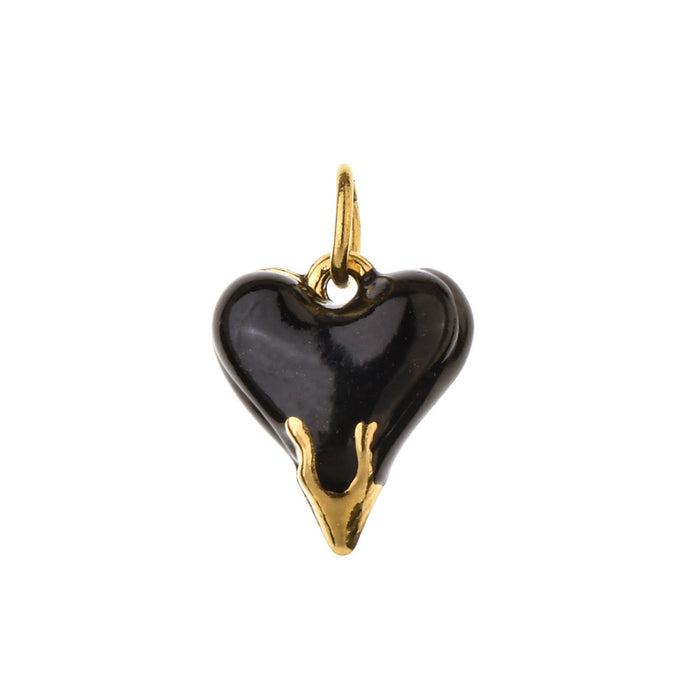 Charm mit schwarzem Herzanhänger - Gold