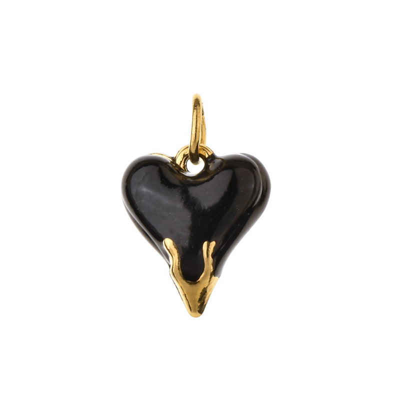Charm mit schwarzem Herzanhänger - Gold
