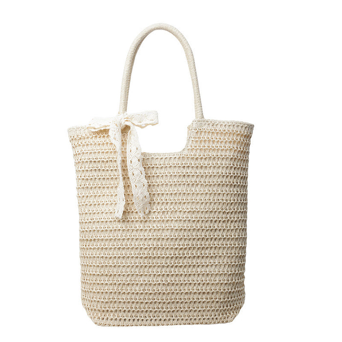 Stroh-Shopper mit Schleife | Creme