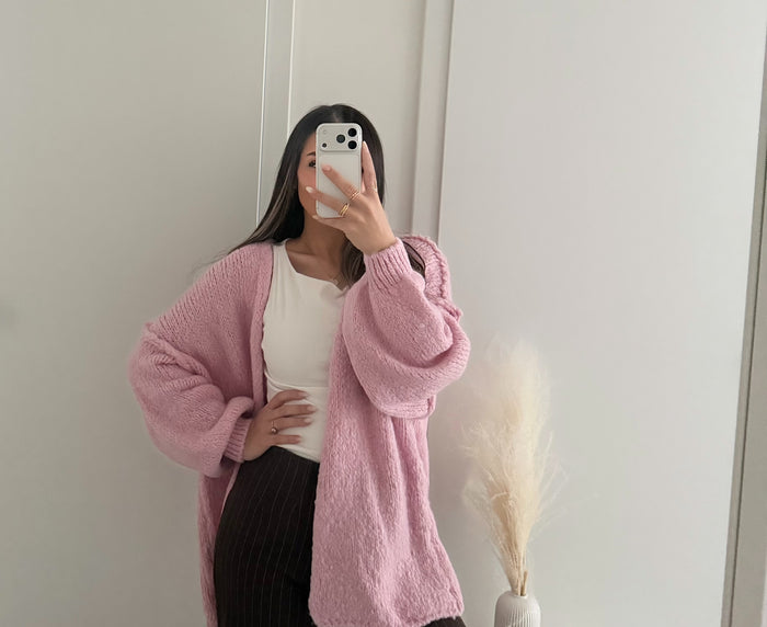 Offener Strick Cardigan - Rosa