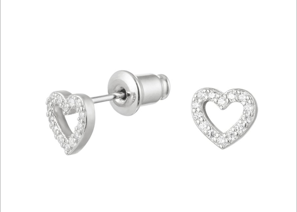 Zarte Herzstecker mit Glitzer | Silber