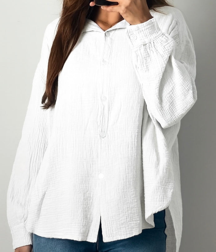 Oversize Musselin Bluse | Weiß