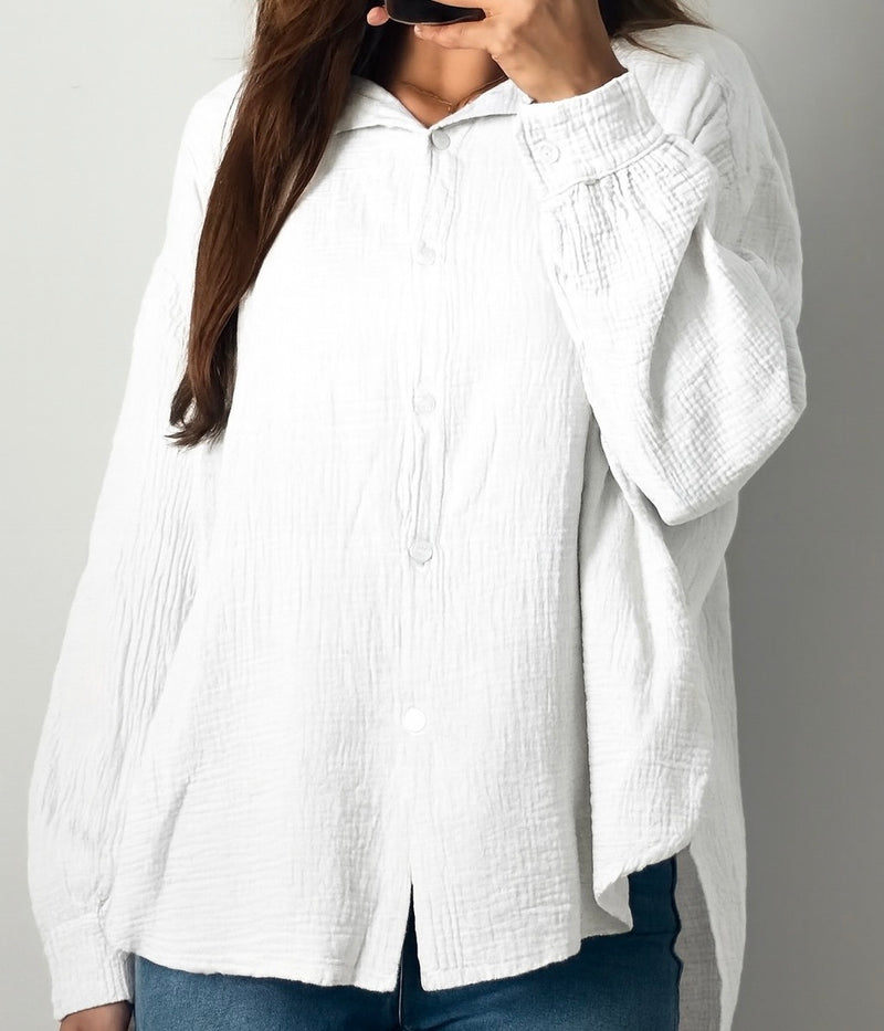 Oversize Musselin Bluse | Weiß