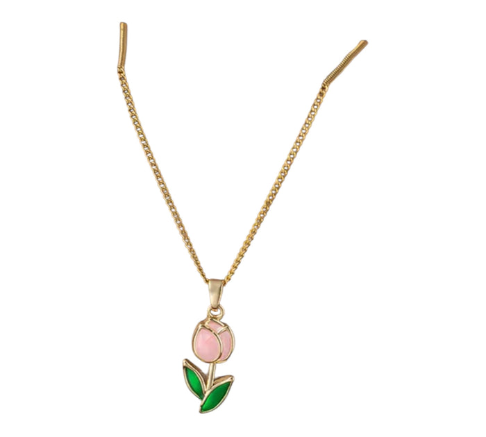 Halskette mit rosa Tulpe | vergoldet