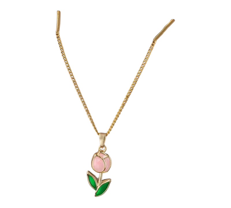 Halskette mit rosa Tulpe | vergoldet