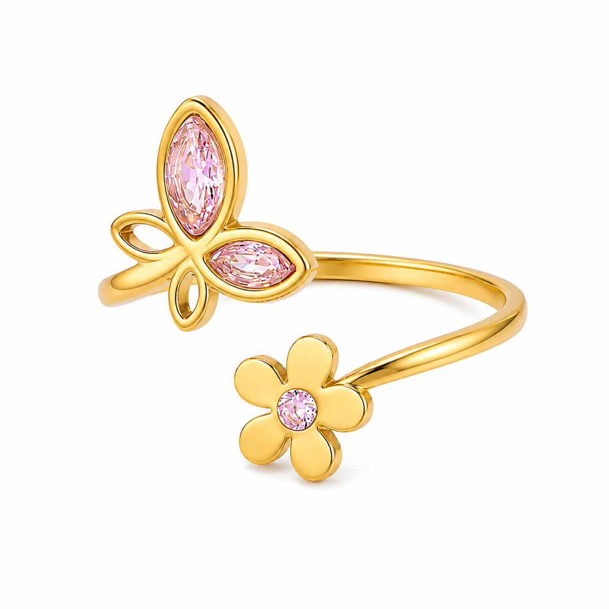 Verstellbarer Ring - mit Schmetterling & Blüte