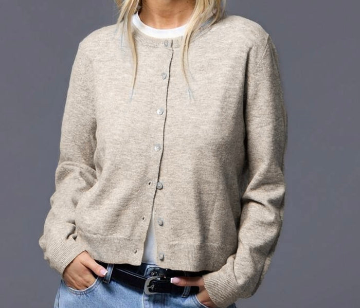 Basic Strick-Cardigan mit Knopfleiste – Beige