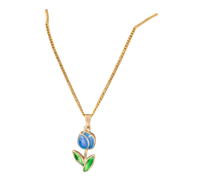 Halskette mit blauer Tulpe | vergoldet