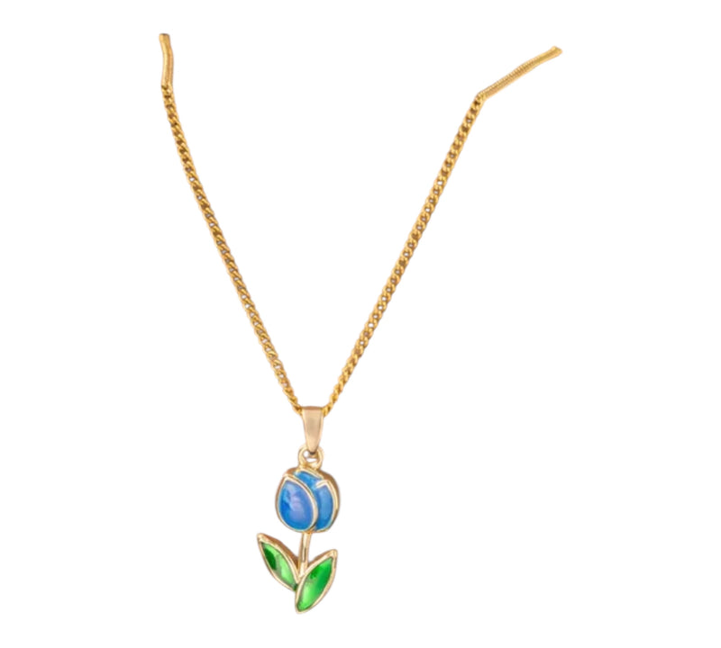 Halskette mit blauer Tulpe | vergoldet