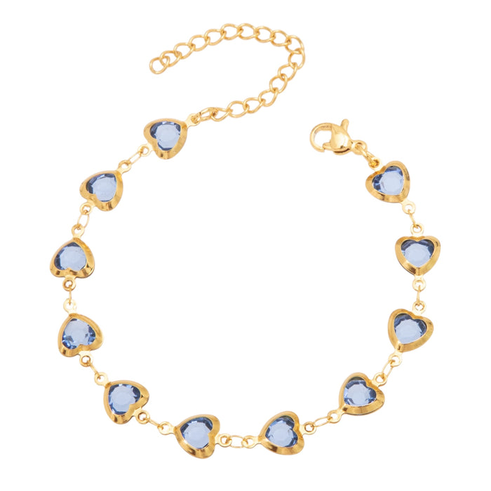 Armband | Herzreihe in gold/blau