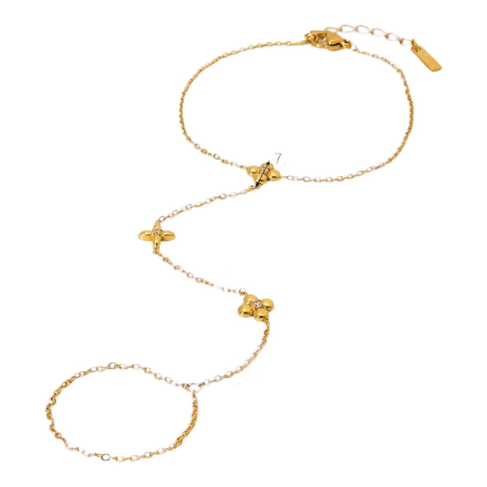 Handkette mit Ring – Goldene Blumen