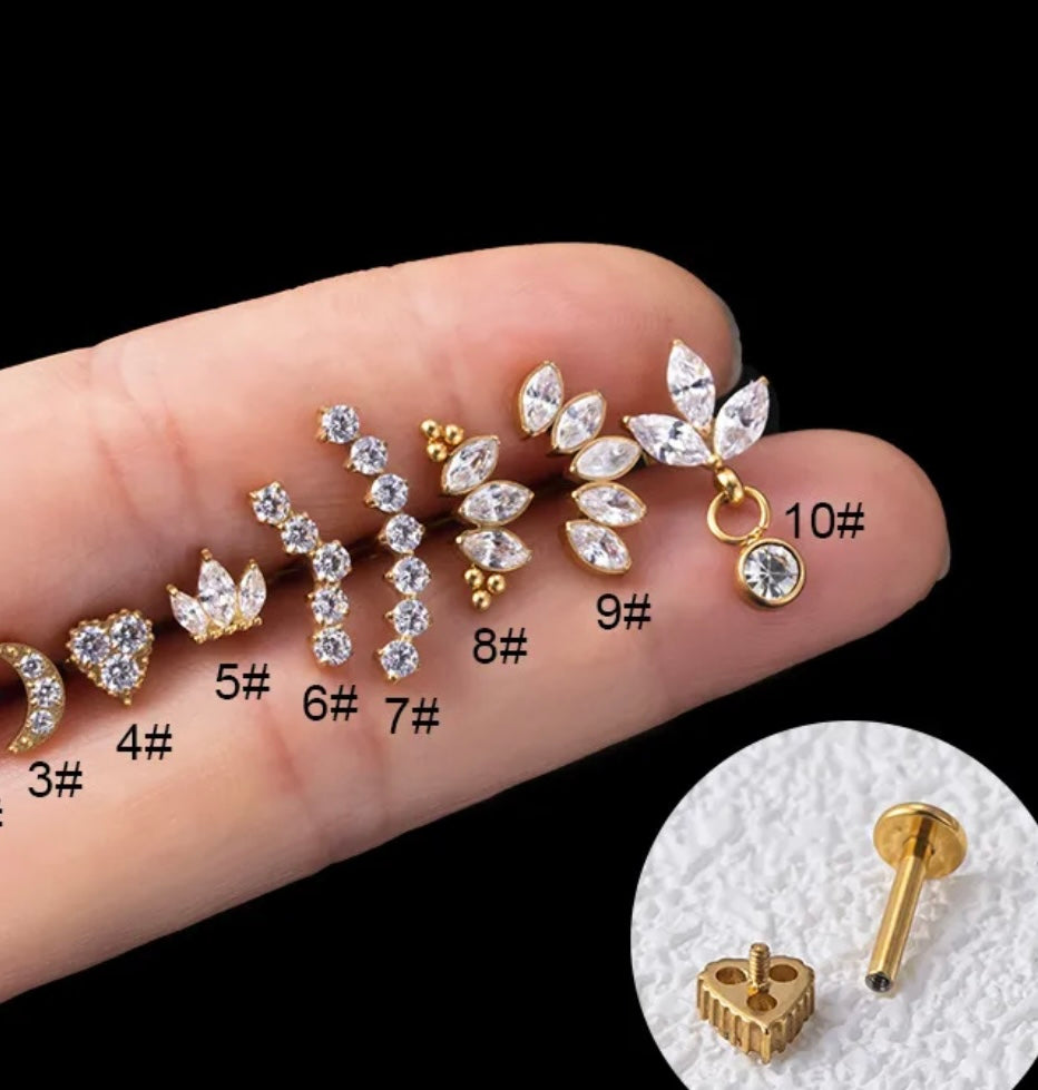 Piercing Ohrschmuck – Zirkonia Helix & Tragus Stecker Gold