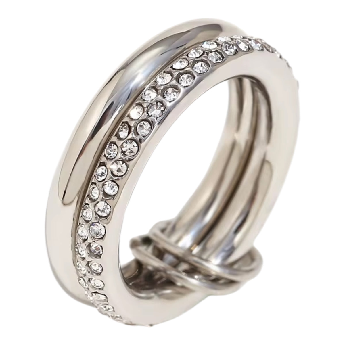 Dreh-Design Ring mit Strass| Silber