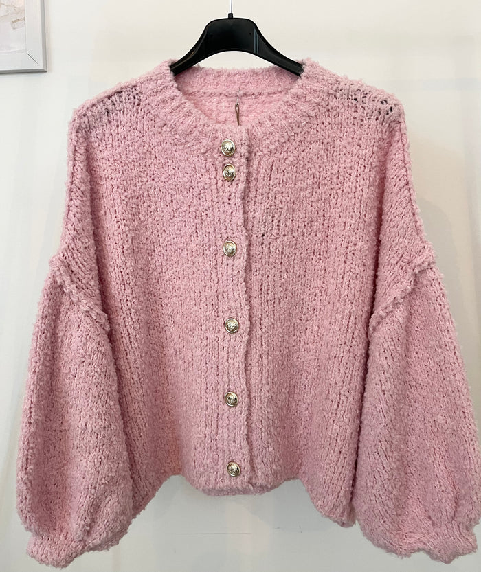 Kuschelige Oversize Strickjacke mit Knöpfen | Rosa