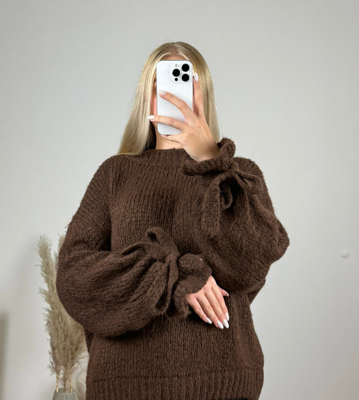 Oversize Pullover mit Schleifenärmeln | Braun