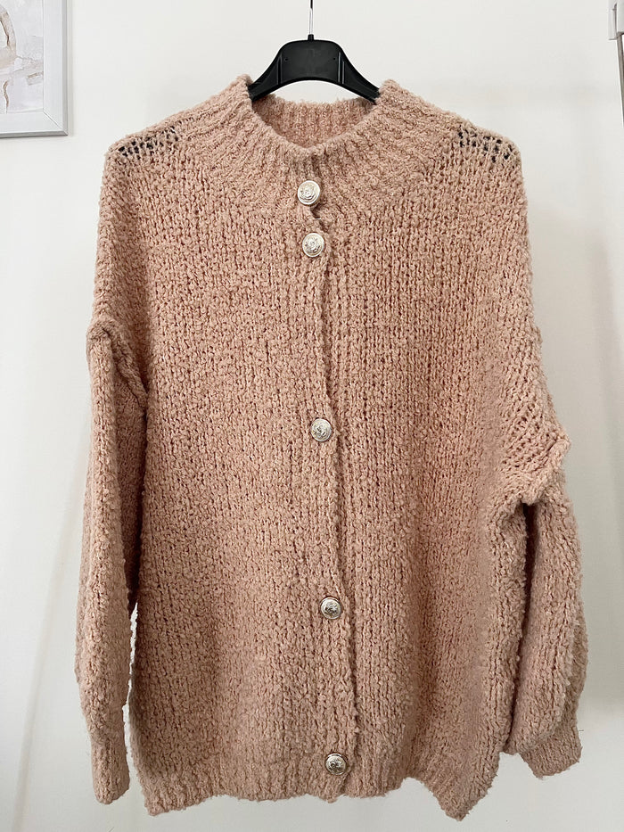 Kuschelige Oversize Strickjacke mit Knöpfen | Rosa (lang)
