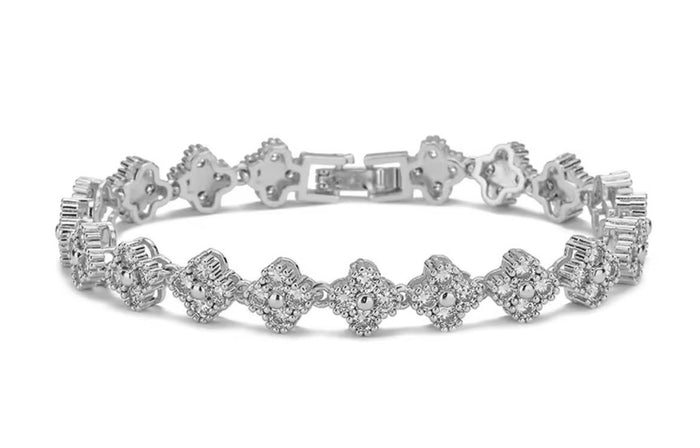 Glitzerndes Kleeblatt Armband | Silber