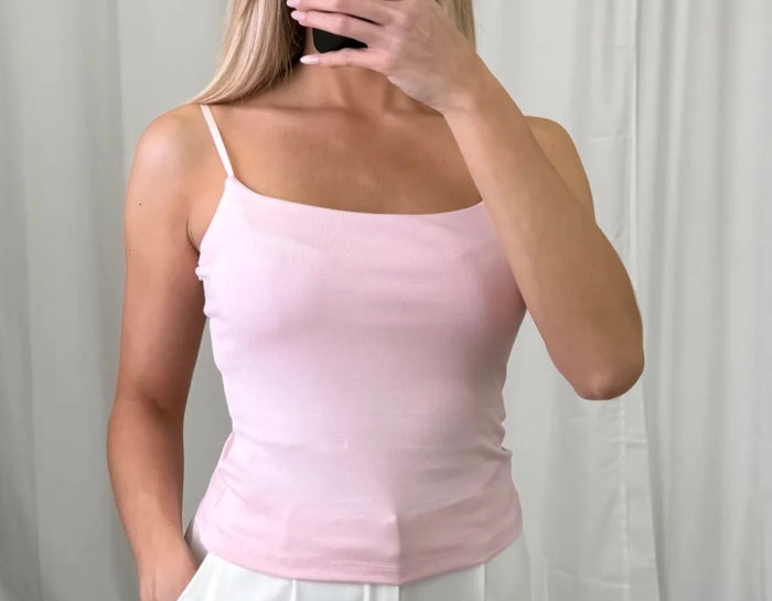 Basic Stretch Spaghettiträger Top  | Rosa