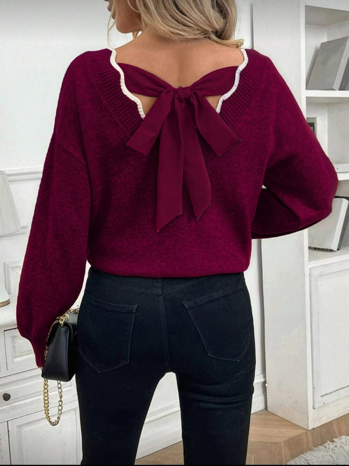 Feinstrickpullover mit Rückenschleife | Burgundy