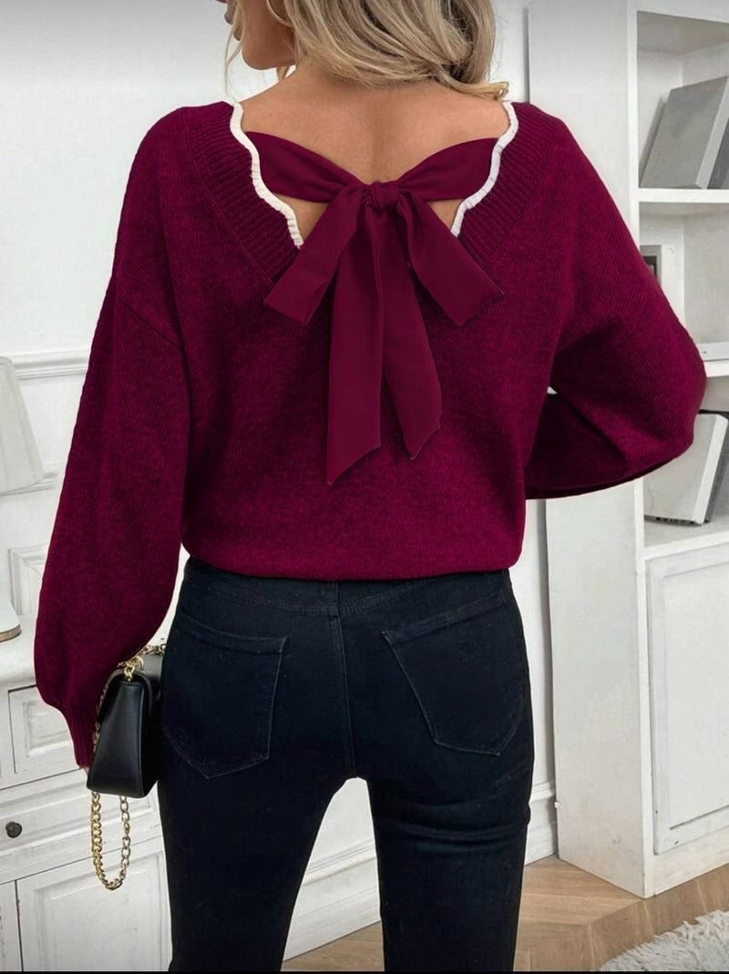 Feinstrickpullover mit Rückenschleife | Burgundy
