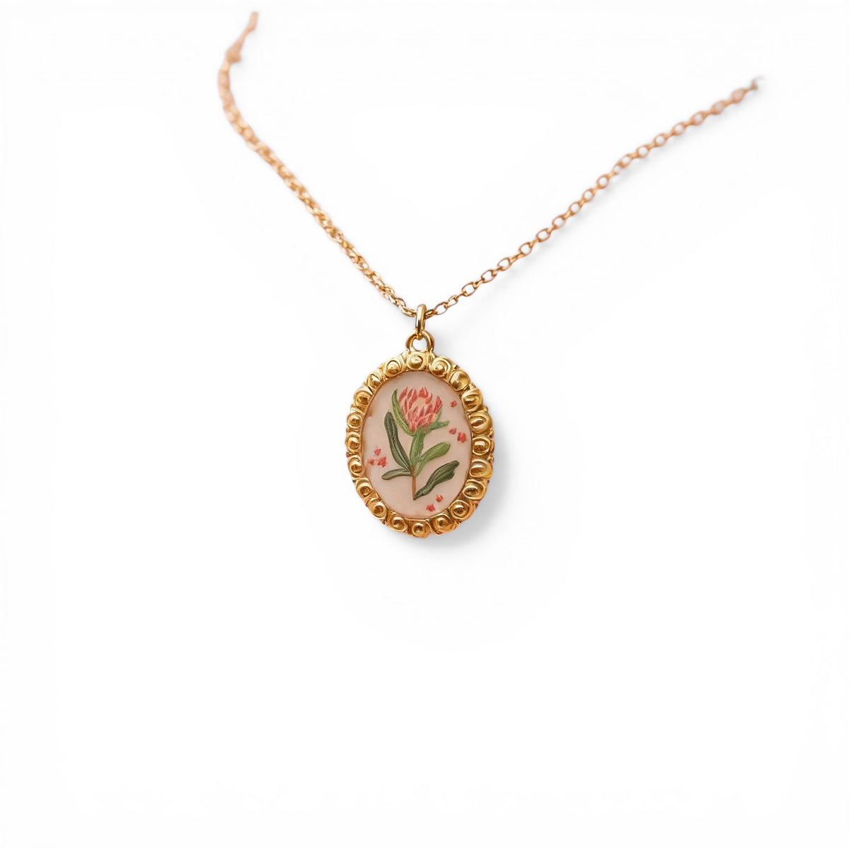 Vintage Blumen Halskette Gold – Edelstahl, Retro Medaillon