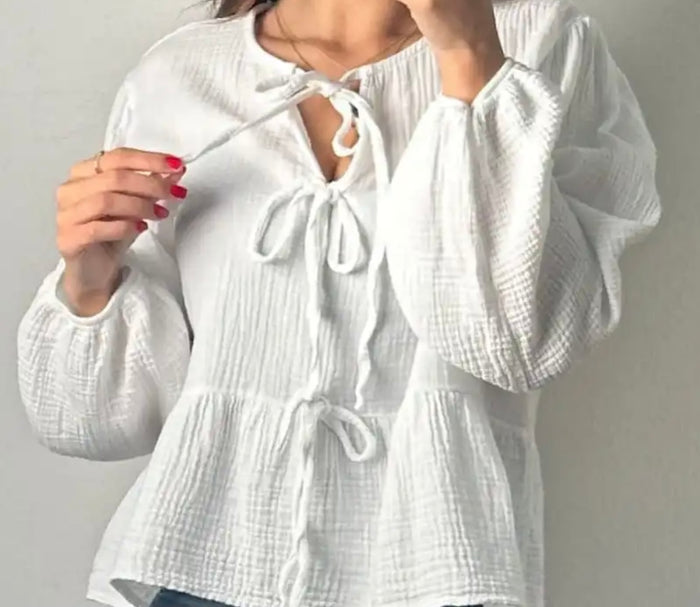 Musselinbluse mit Schleife | Weiß