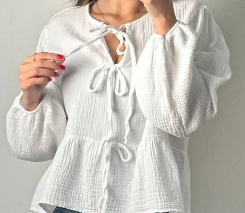 Musselinbluse mit Schleife | Weiß