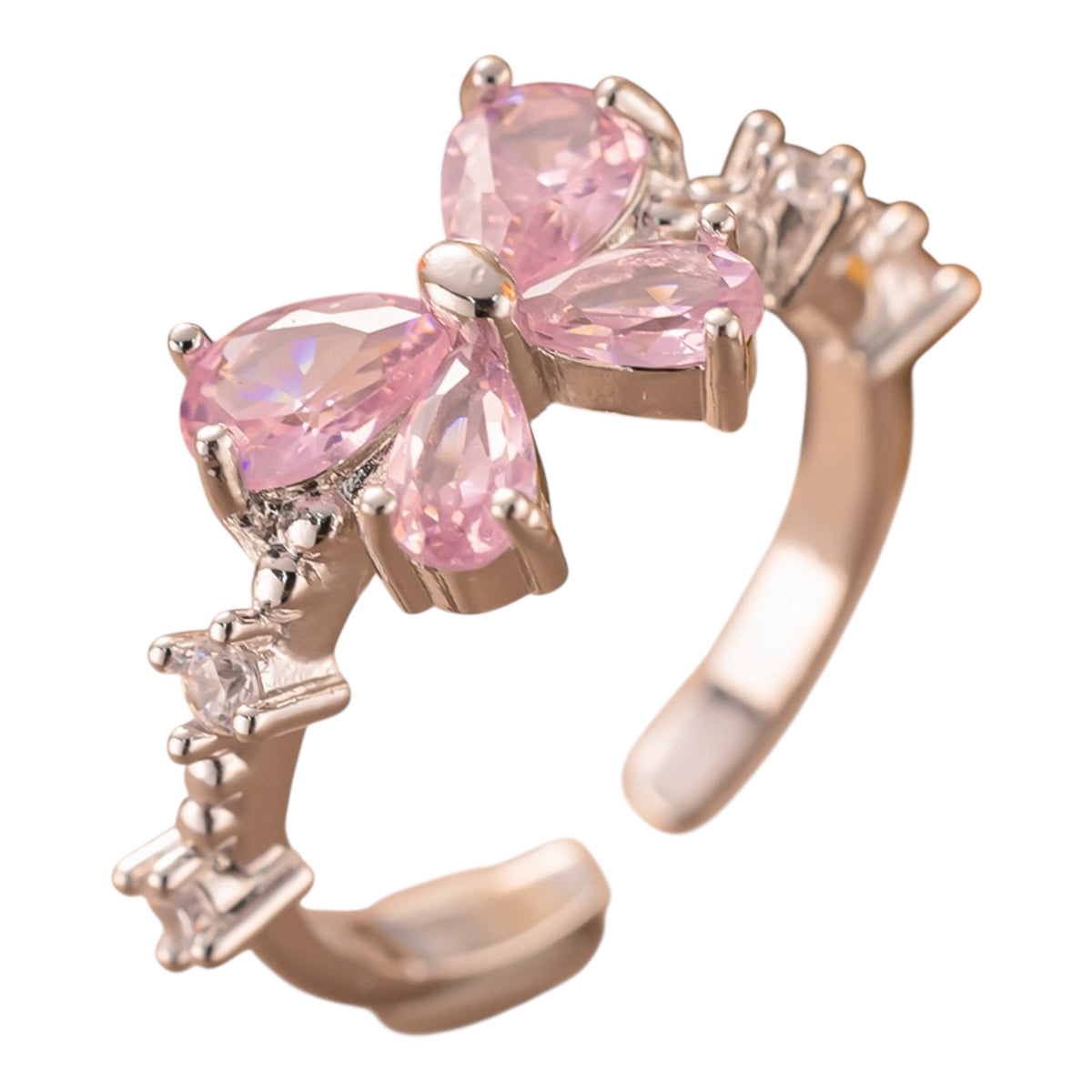 Verstellbarer Ring - Rosa Schmetterling | Silber