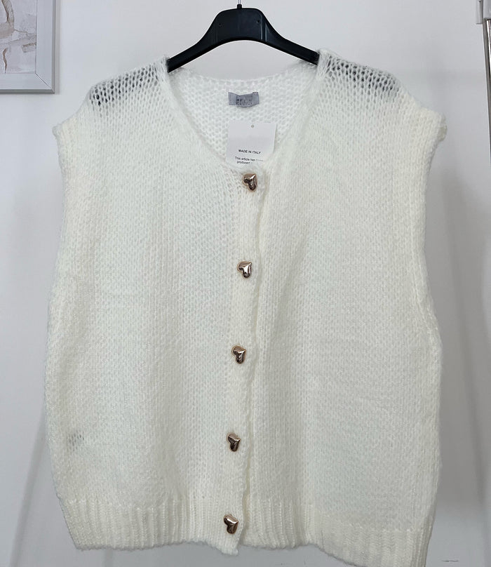 Strickweste mit Herzknöpfen | Weiß