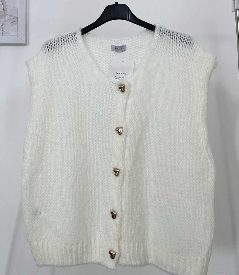 Strickweste mit Herzknöpfen | Weiß