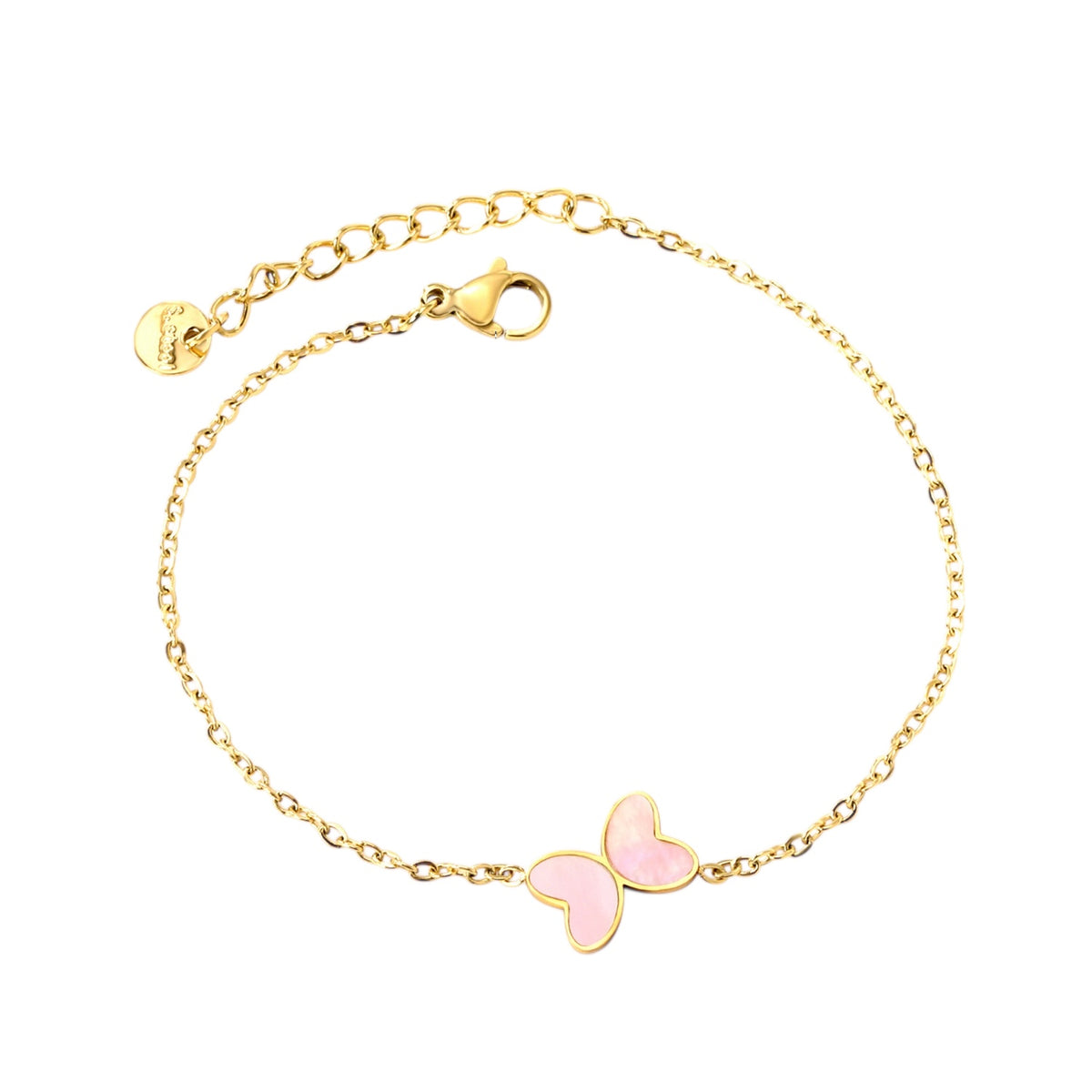Schmetterling Armband rosa  – Edelstahl & Perlmutt