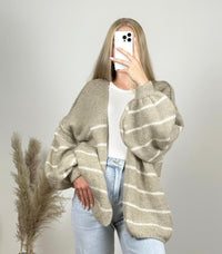 Oversized Woll-Cardigan mit Streifen | Beige