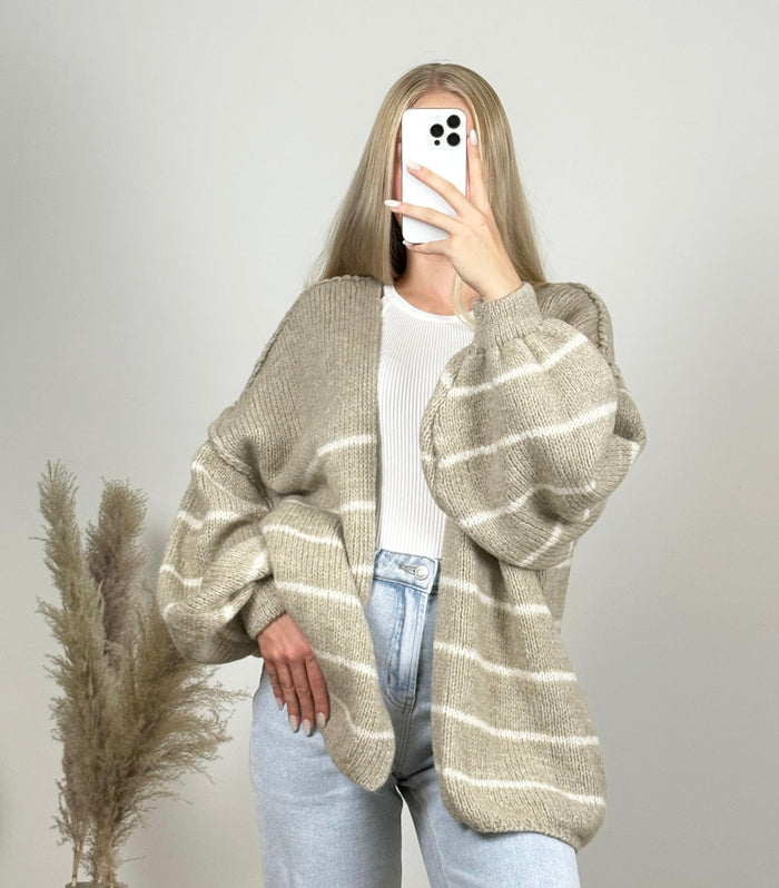 Oversized Woll-Cardigan mit Streifen | Beige