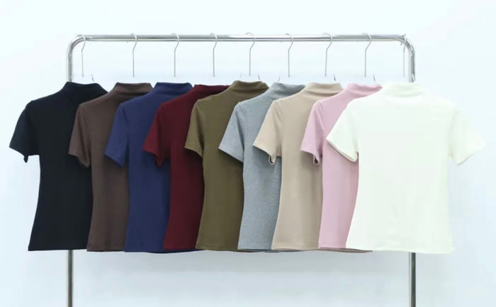Basic Stretch  – T-Shirt mit Rollkragen | Verschiedene Farben