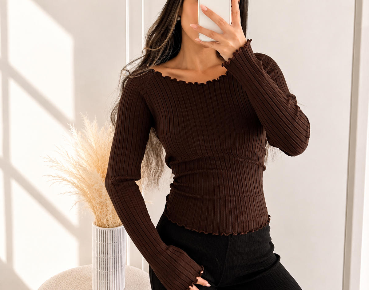 Rippstrick Longsleeve mit Wellenkante | verschiedene Farben