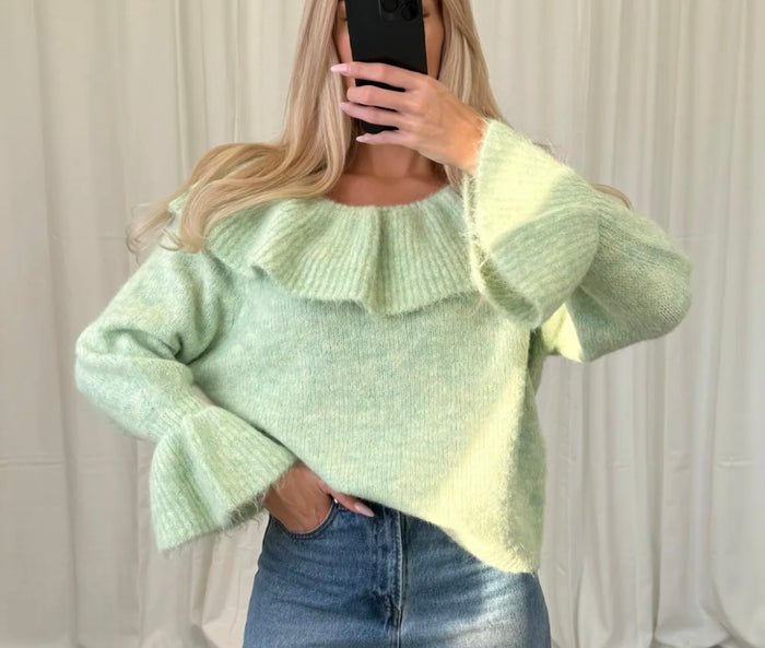 Oversize Off-Shoulder Strickpullover mit weitem Kragen | Grün