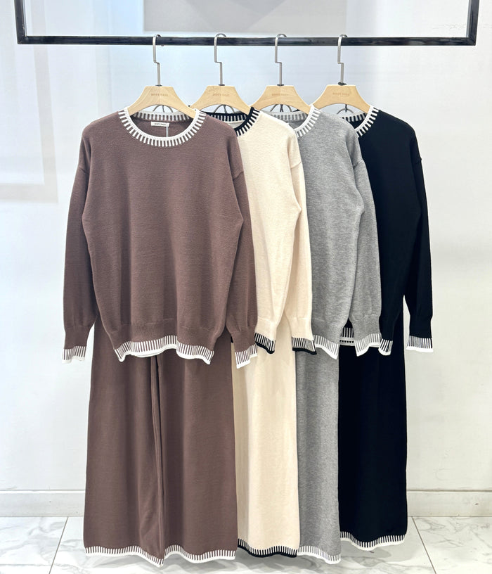 Strickset mit Kontrastdetails | Schwarz