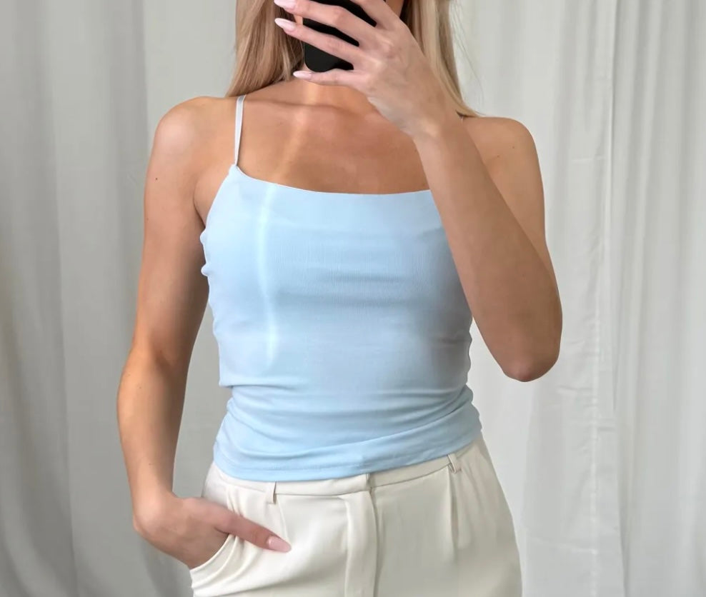 Basic Stretch Spaghettiträger Top  | Blau