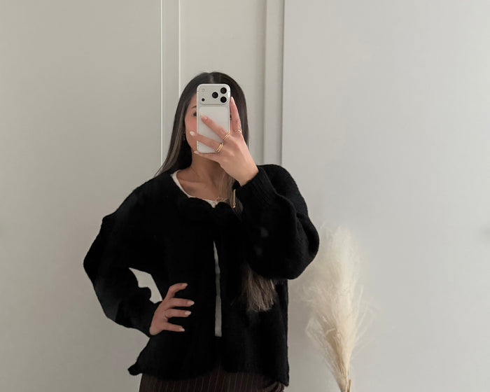 Strickcardigan mit Schleife - Schwarz