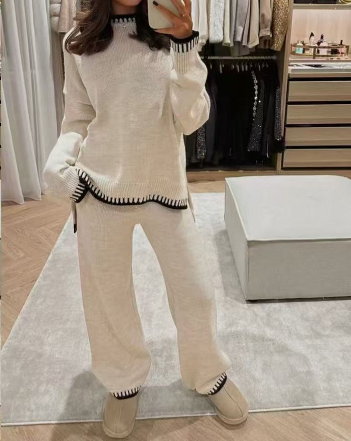 Strickset mit Kontrastdetails | Creme