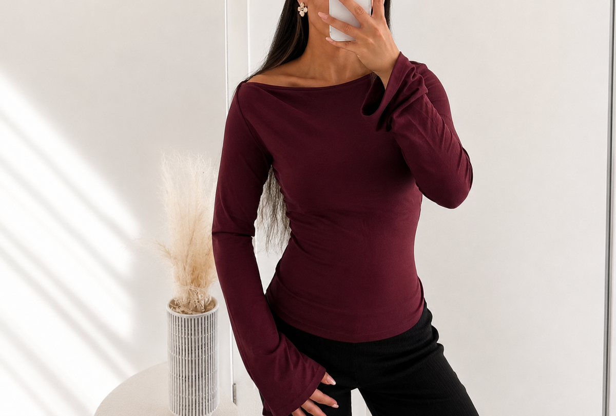 Basic Stretch  – Langarmshirt mit U-Boot Ausschnitt | Verschiedene Farben