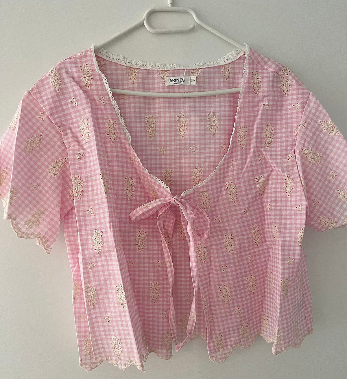 Kurzarm Bluse mit Karomuster | Rosa