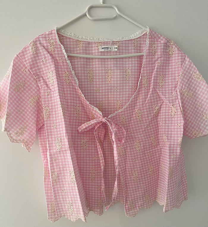 Kurzarm Bluse mit Karomuster | Rosa