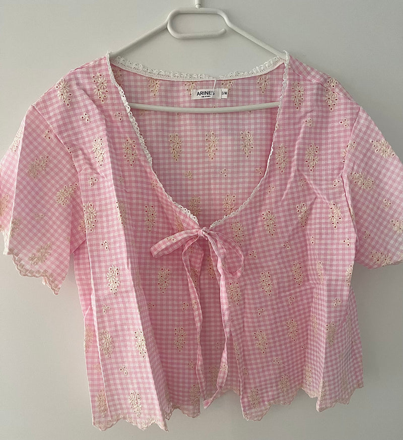 Kurzarm Bluse mit Karomuster | Rosa