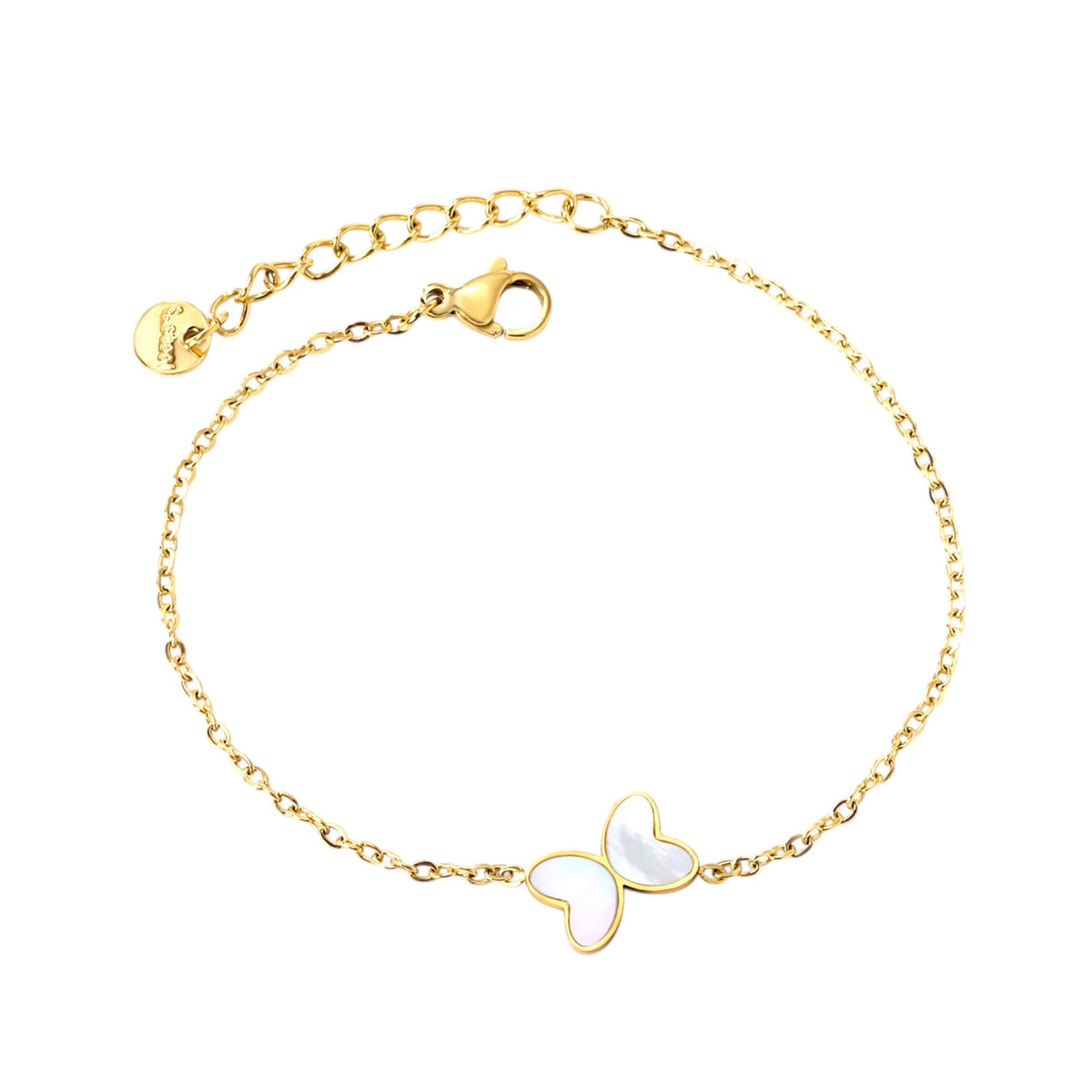 Schmetterling Armband weiß – Edelstahl & Perlmutt