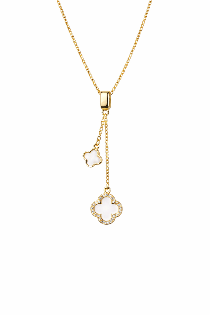 Mehrreihige Halskette mit vierblättrigem Anhänger | Creme