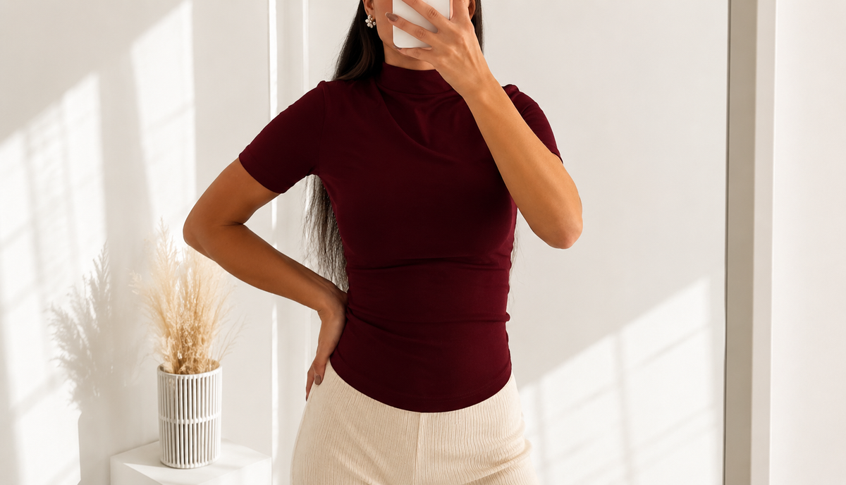 Basic Stretch  – T-Shirt mit Rollkragen | Verschiedene Farben