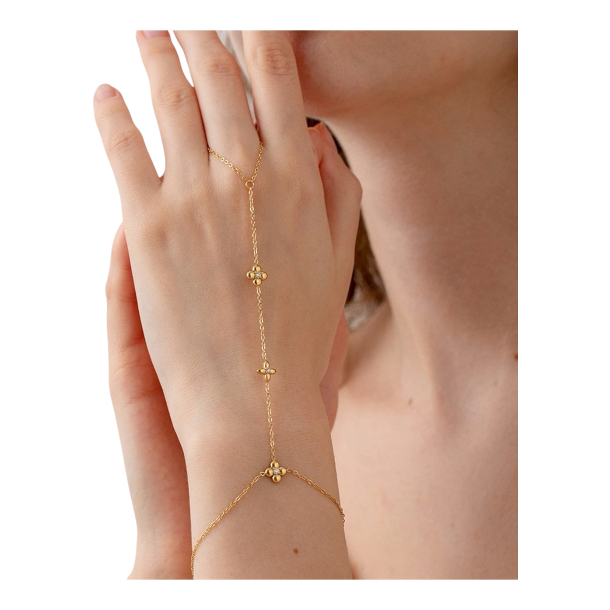 Handkette mit Ring – Goldene Blumen