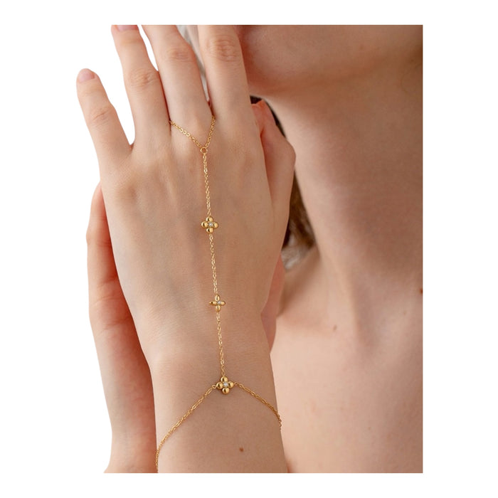 Handkette mit Ring – Goldene Blumen