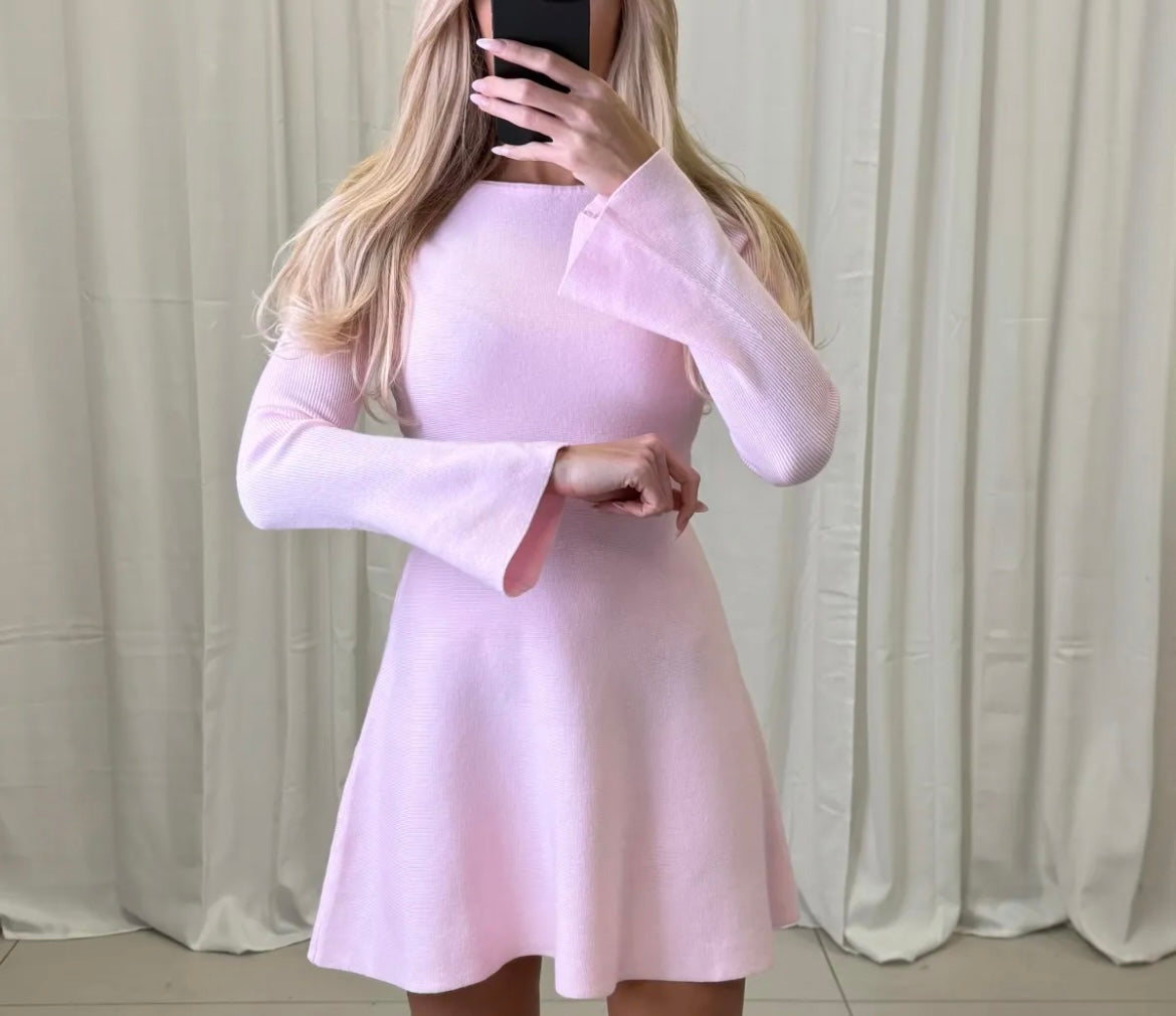 Rippstrick Kleid A- Linie - Rosa